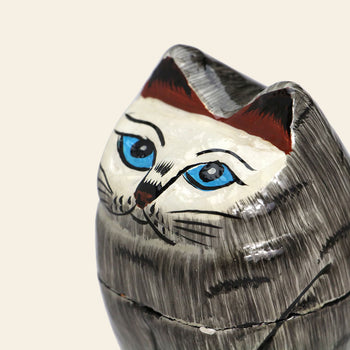 DETAIL Papier Mache Standing Cat Grey