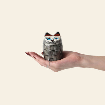 DETAIL Papier Mache Standing Cat Grey