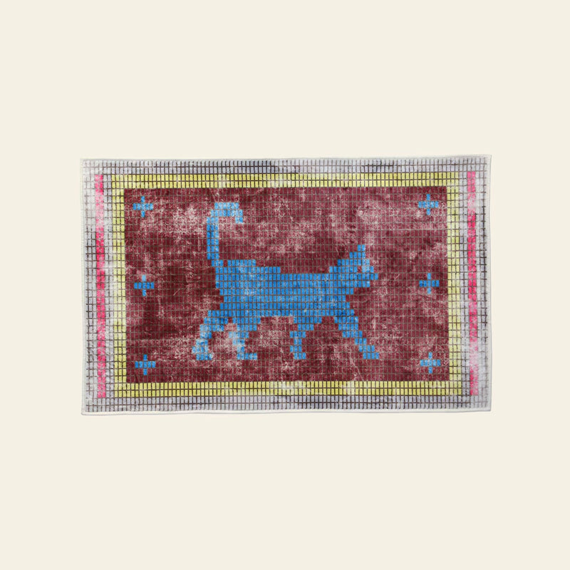 DETAIL Walking Cat Washable Rug - Burgundy