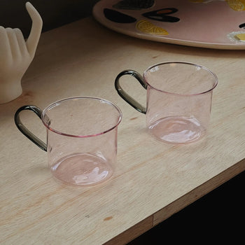 Hay Borosilicate Cup Set Of 2 Pink With Grey Hand