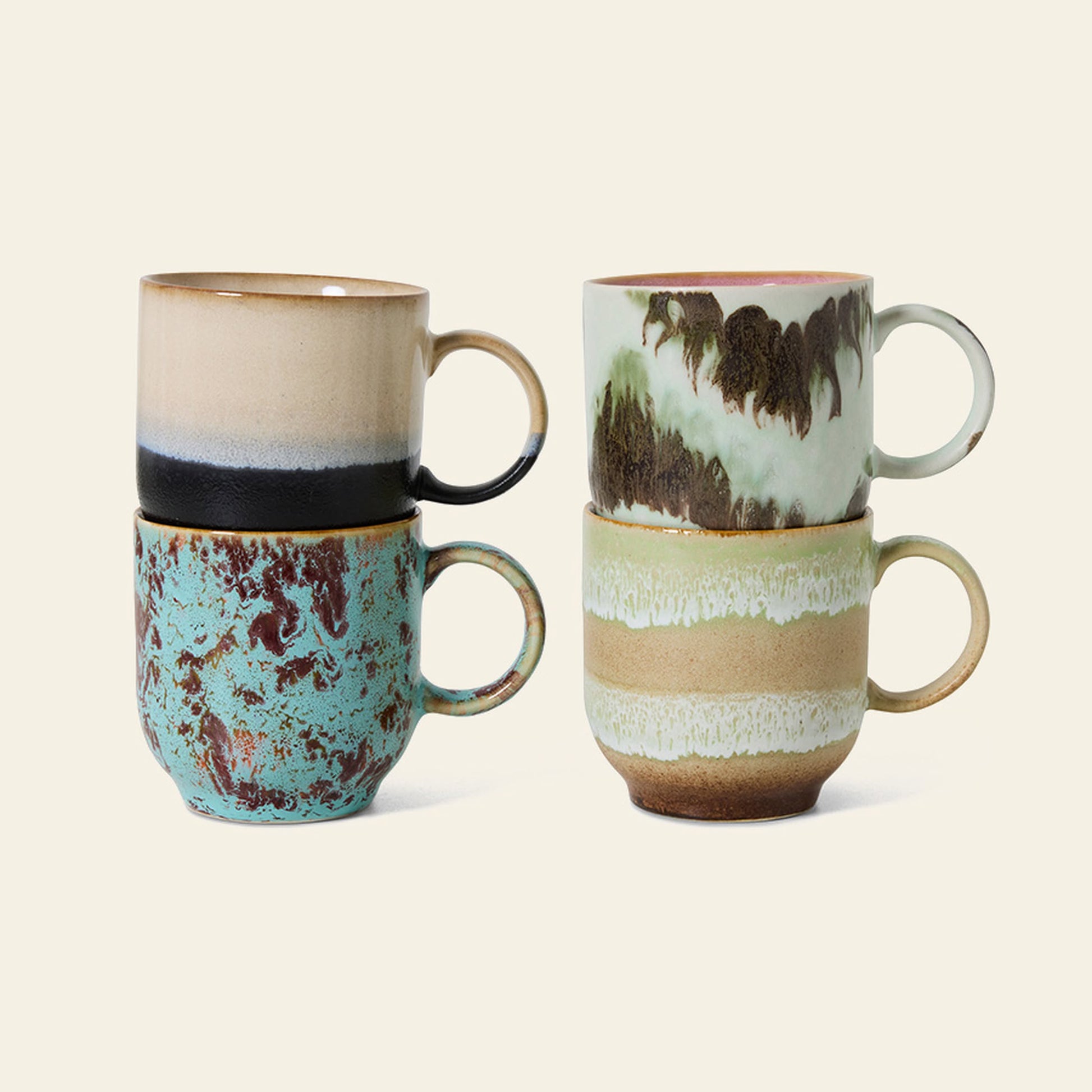 HKLIVING 70s Ceramics Café Mugs Set of 4 Abstract