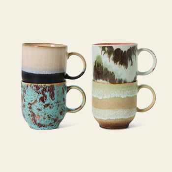 HKLIVING 70s Ceramics Café Mugs Set of 4 Abstract