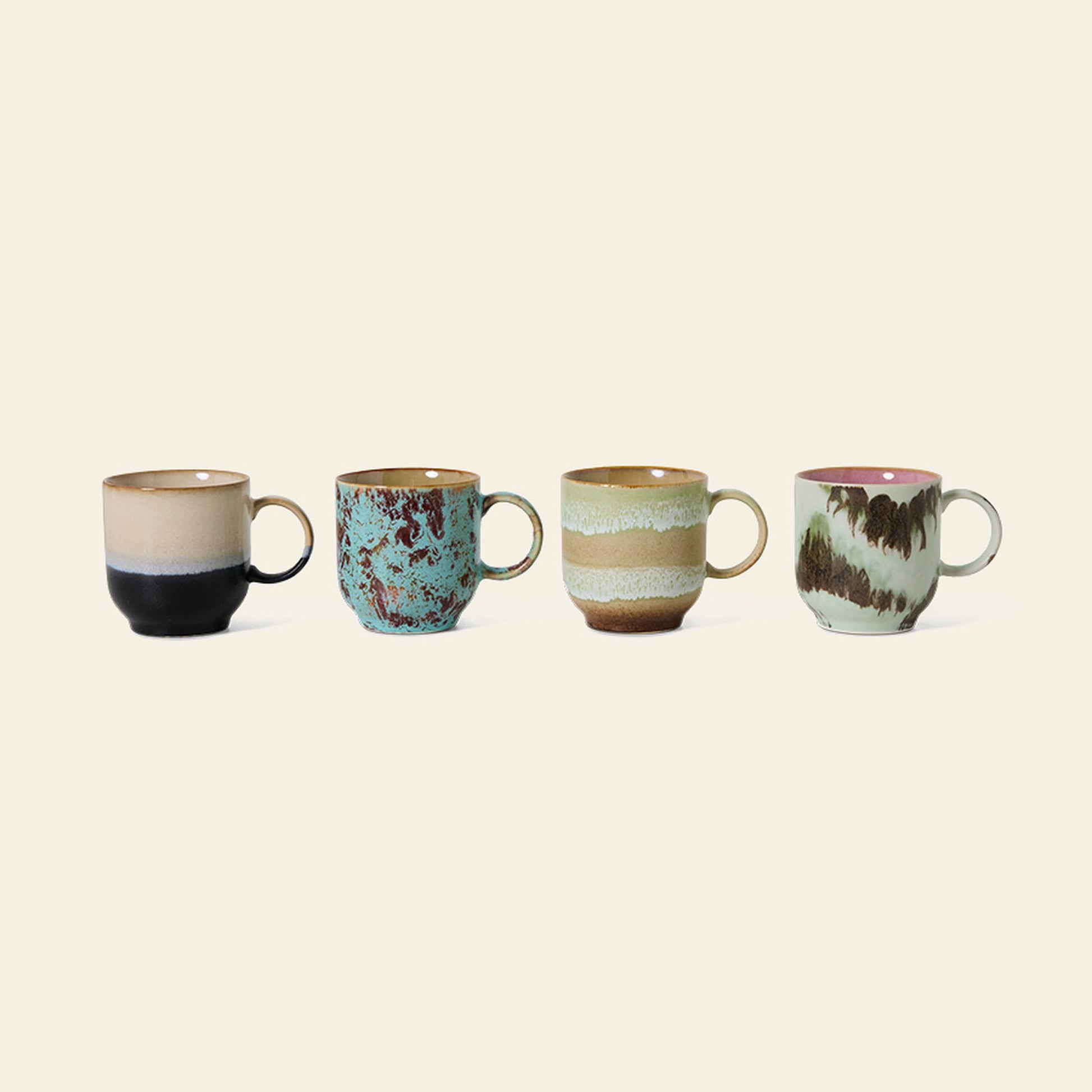 HKLIVING 70s Ceramics Café Mugs Set of 4 Abstract