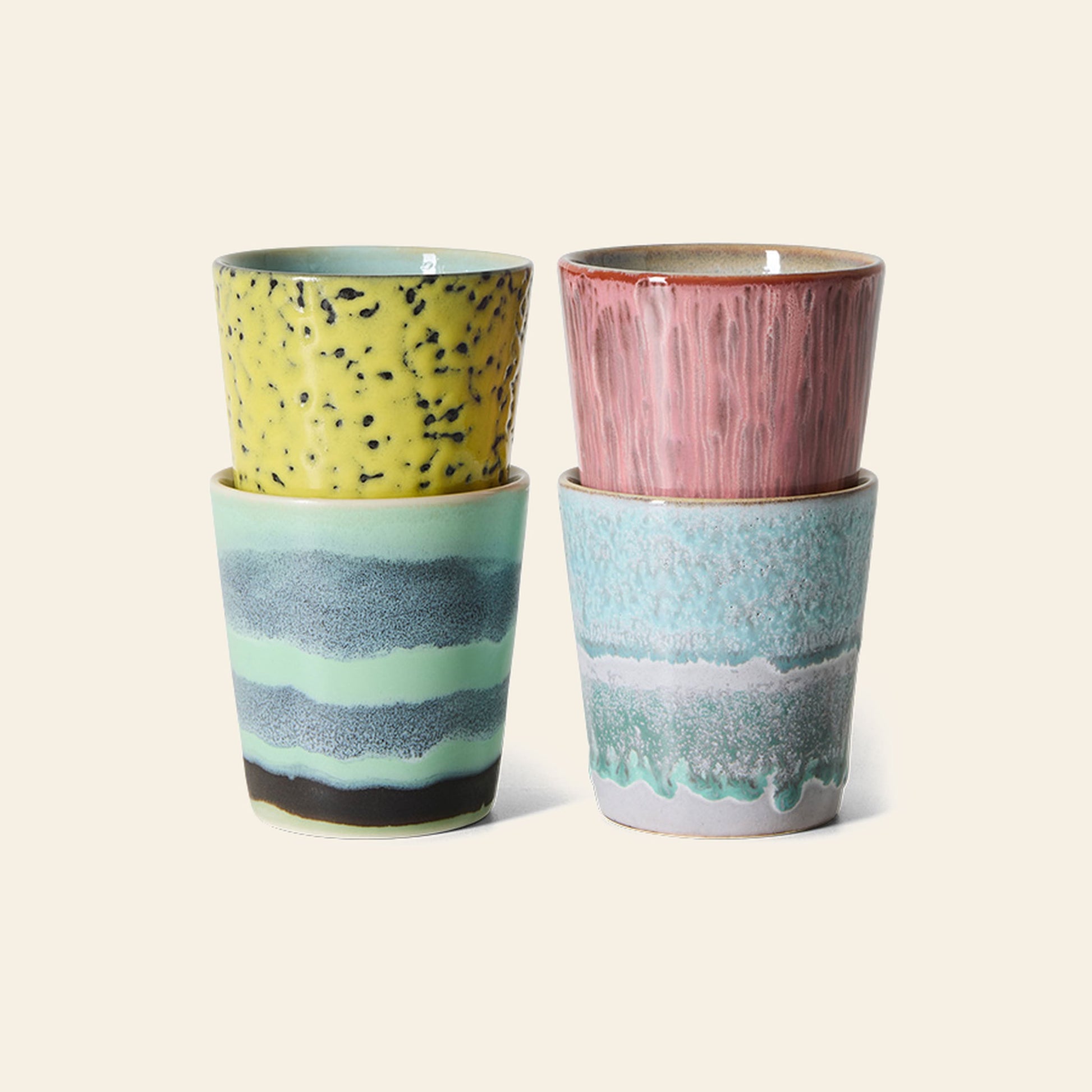 HKLIVING 70s Ceramics Coffee Mugs Set of 4 Artistic