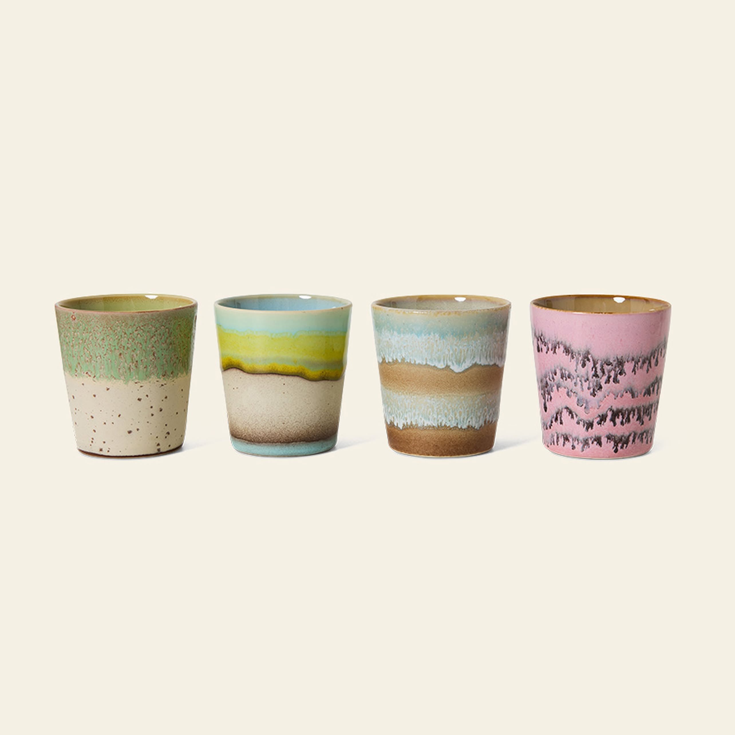 HKliving 70s Ceramics: Coffee Mugs, Set of 4 - Pop Art