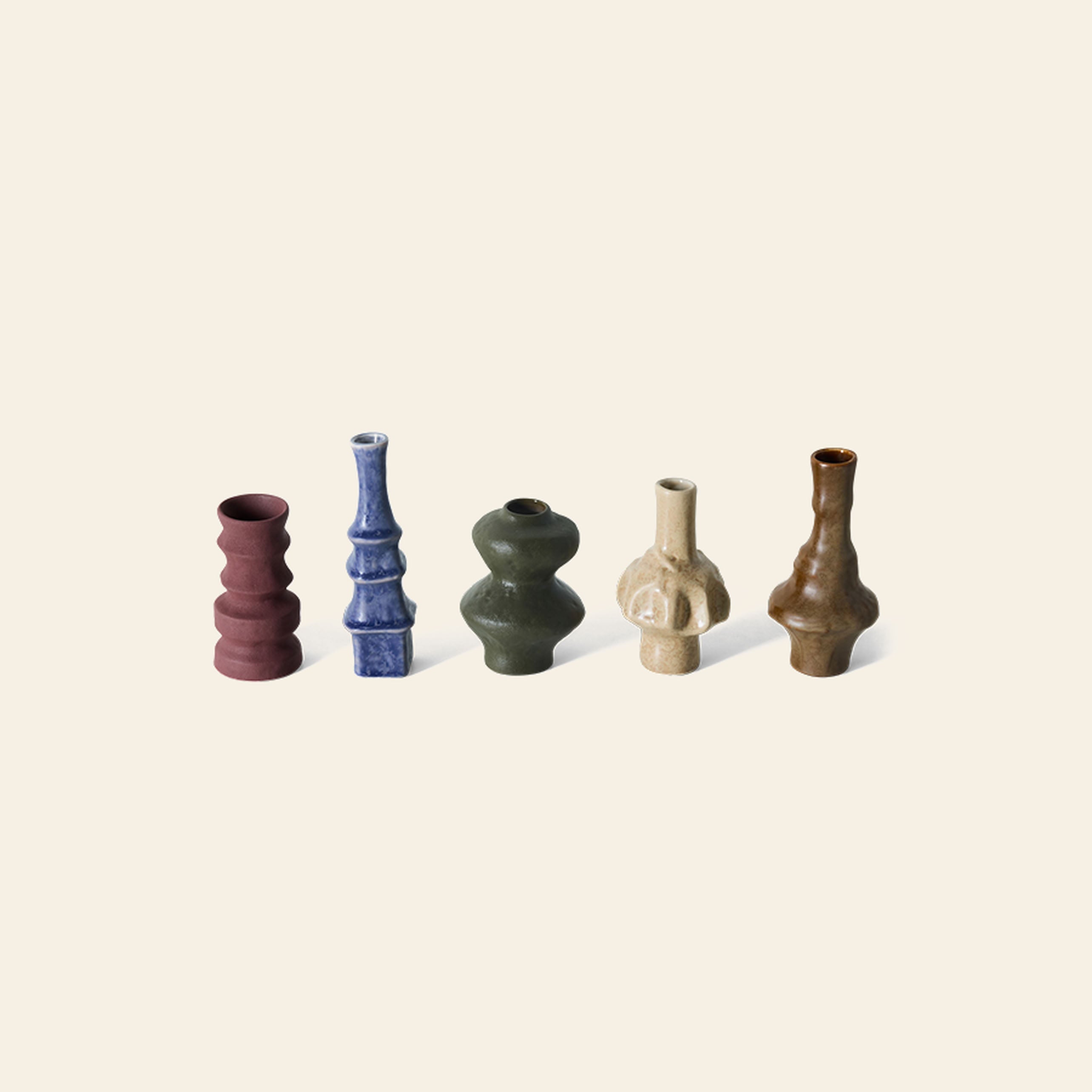 HKLIVING 70s Ceramics: Small Vases, Set of 5 - Palette