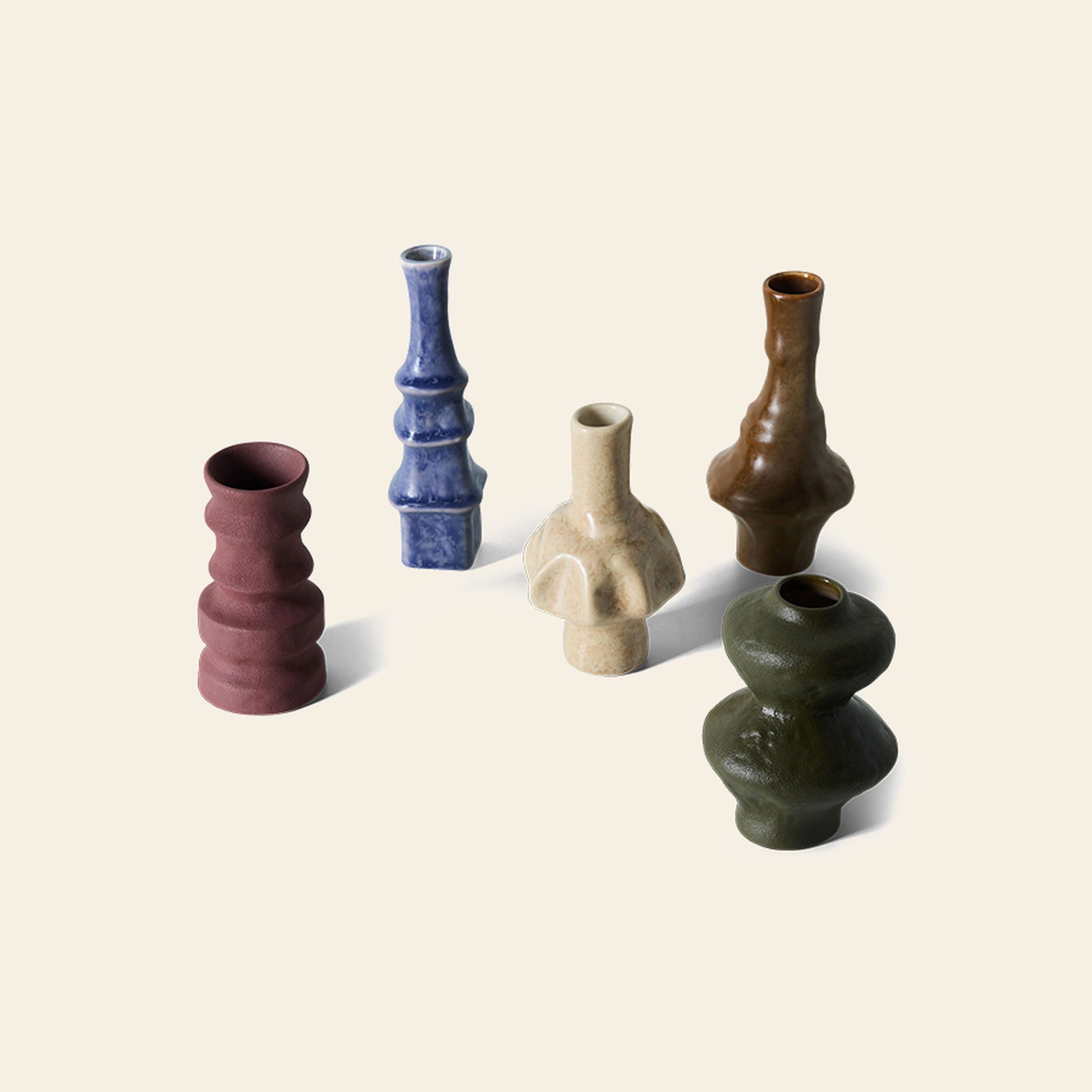 HKLIVING 70s Ceramics Small Vases Set of 5 Palette