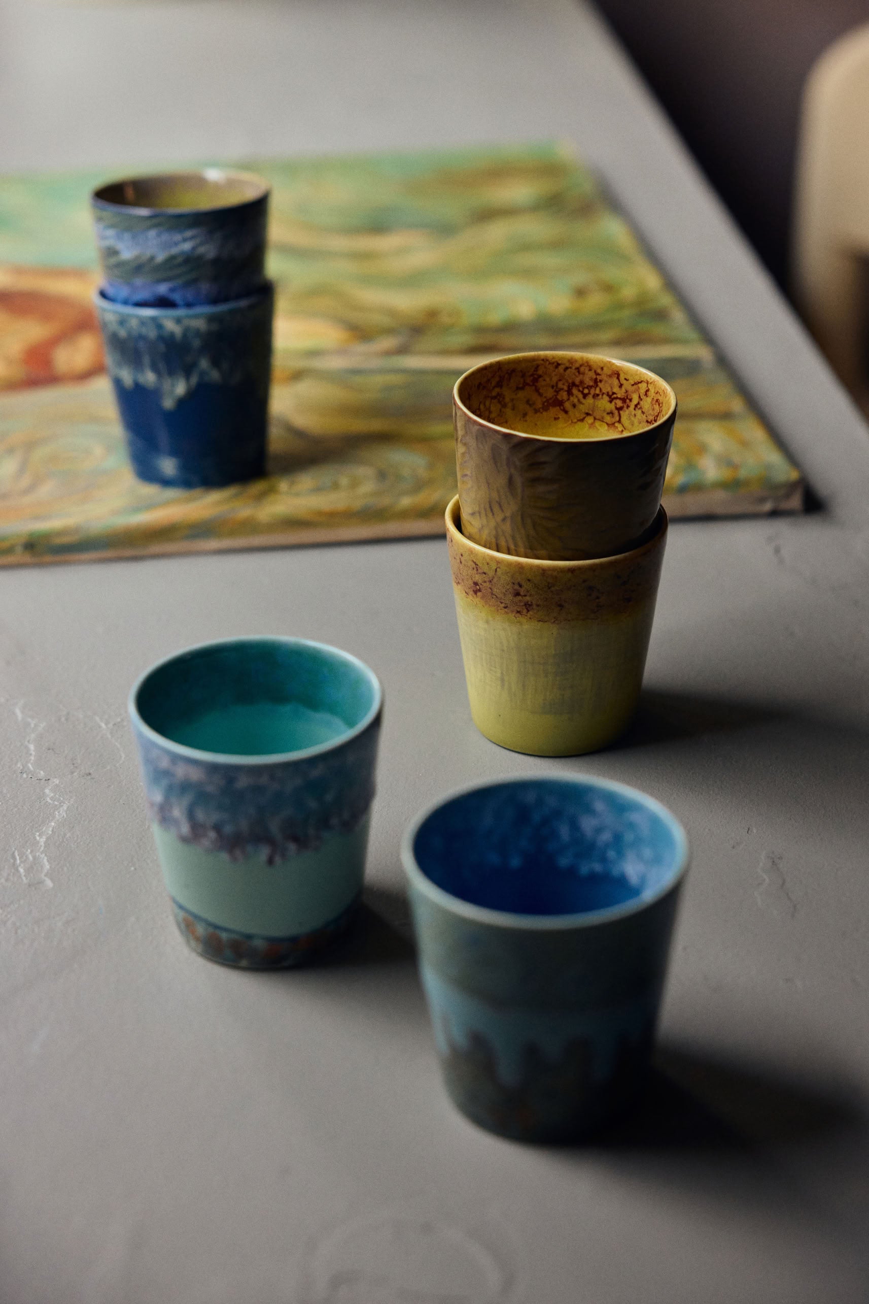 HKLIVING 70s Ceramics Van Gogh Coffee Mugs Set of 2 Sunflowers