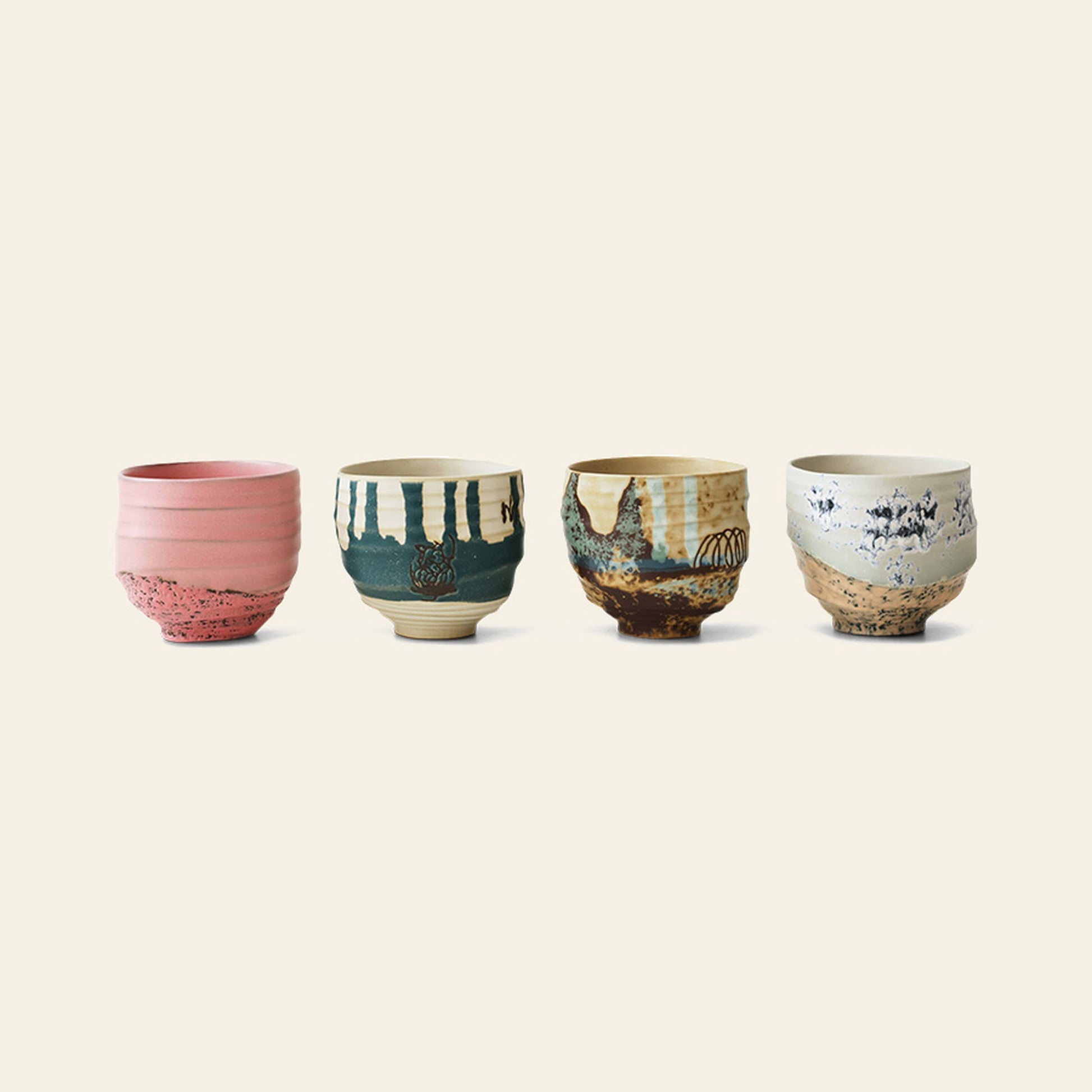 HKLIVING Artist Ceramics Coffee Cups Set of 4 Multicolour