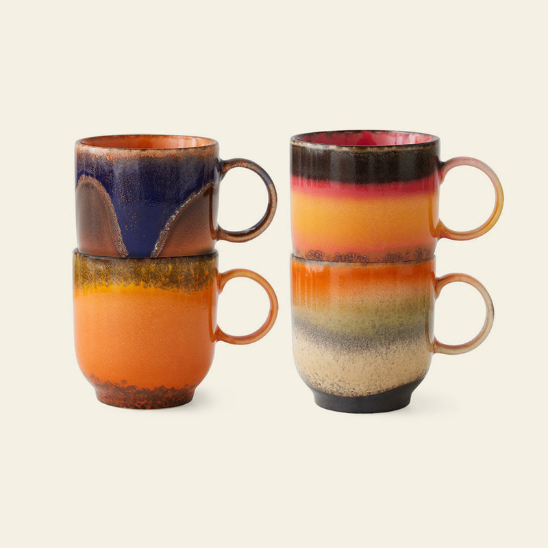 HKLIVING 70s Ceramics: Café Mugs, Set of 4 - Brazil