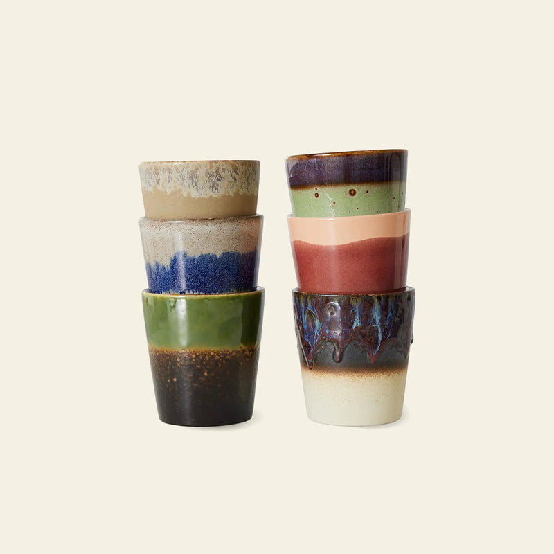 HKLIVING 70s Ceramics: Coffee Mugs, Set of 6