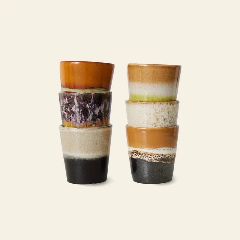 HKLIVING 70s Ceramics: Coffee Mugs, Set of 6