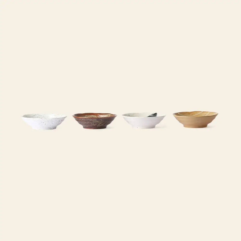 HKliving Kyoto Ceramics Japanese Shallow Bowls Set of 4 Multicolour 2