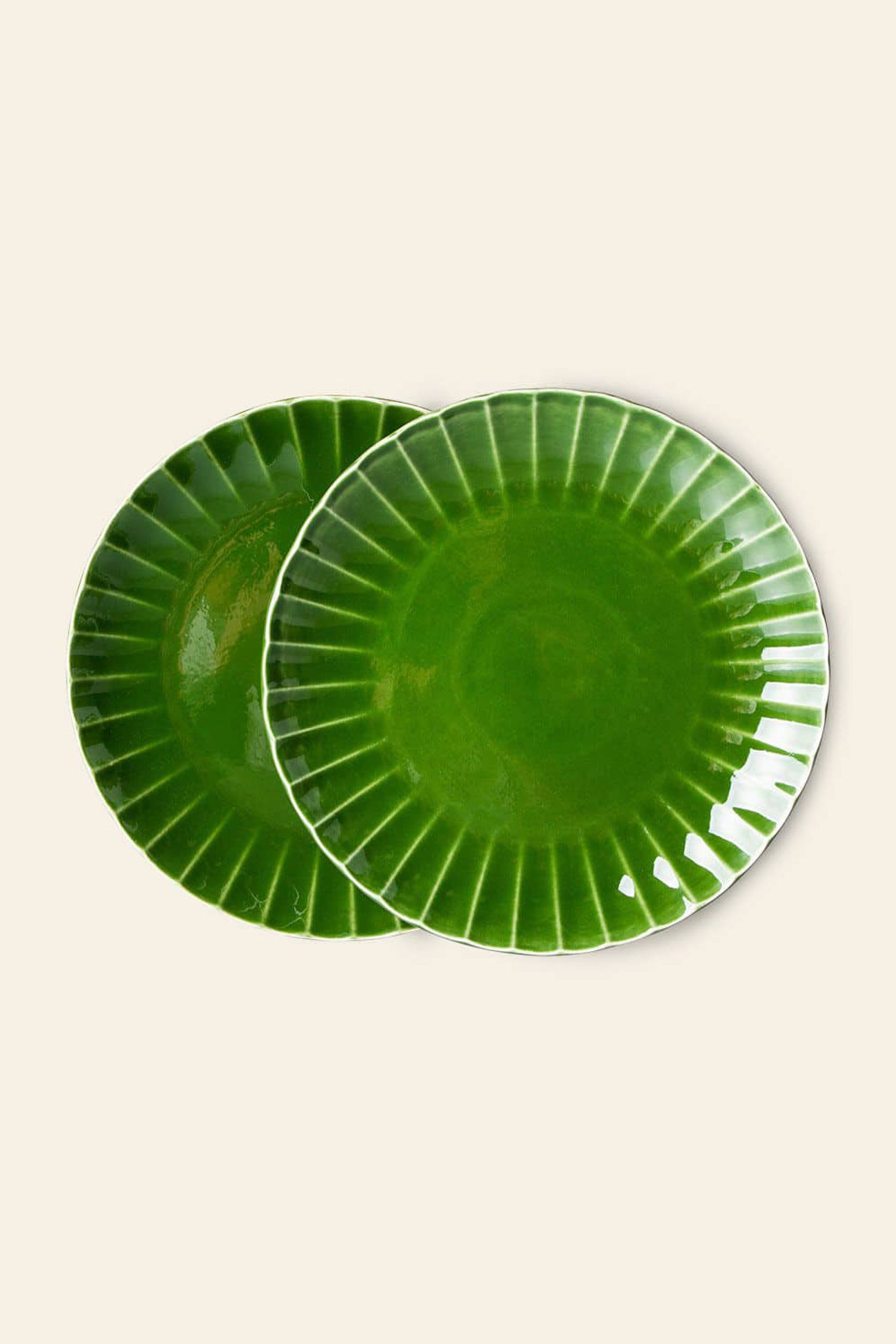 HKliving The Emeralds Ceramic Dinner Plate Ribbed Set of 2 Green 1