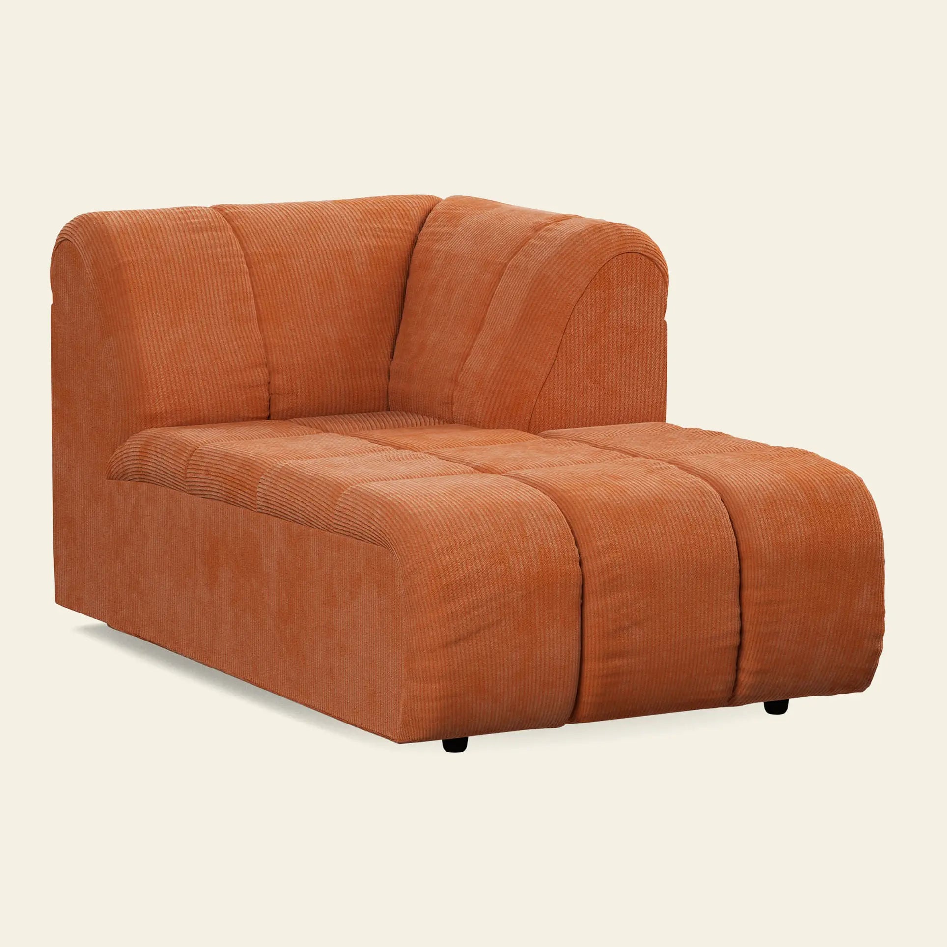 Hkliving Wave Couch Right Divan Corduroy Rib Dusty Orange