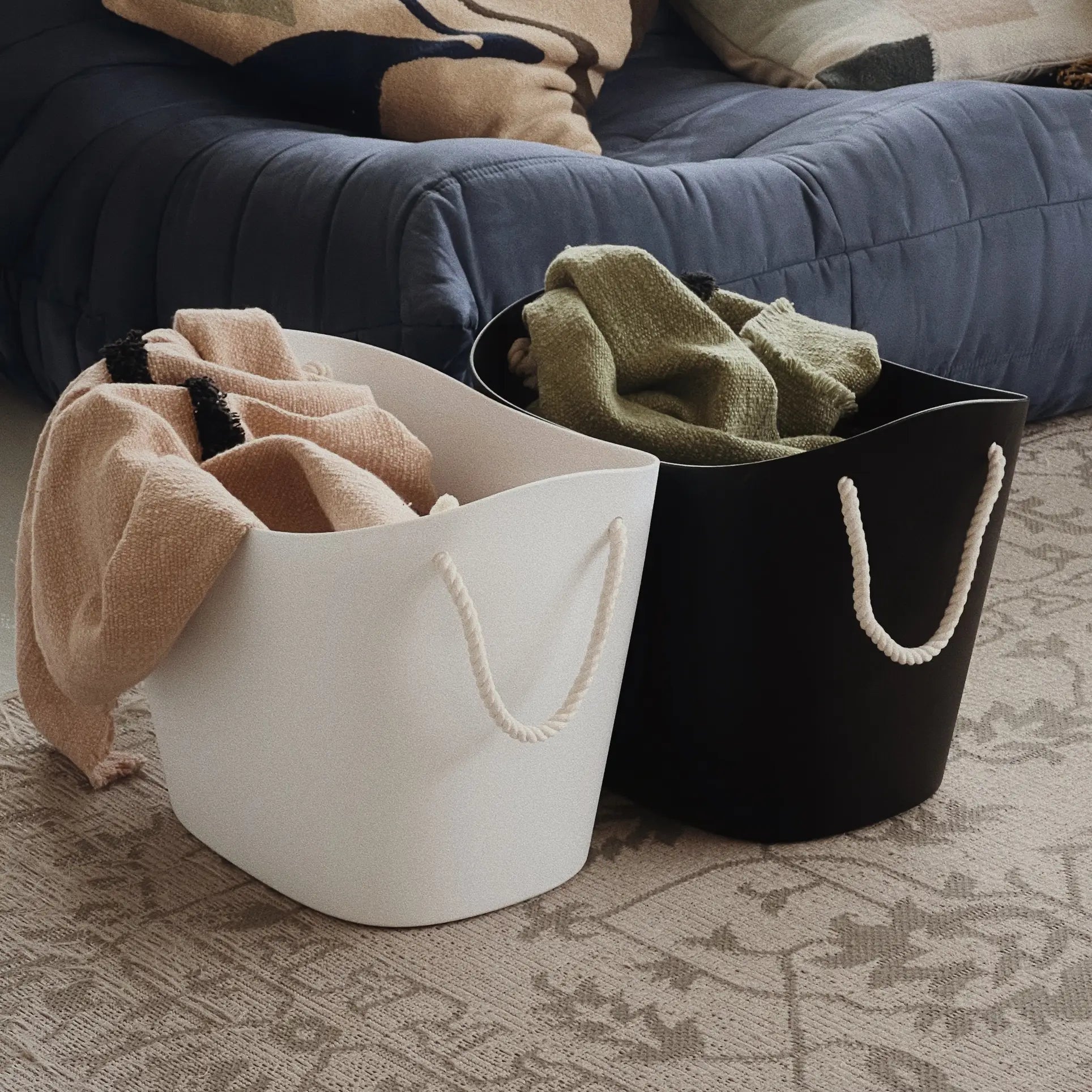 Hachiman Balcolore Storage Basket M Set Black White 1