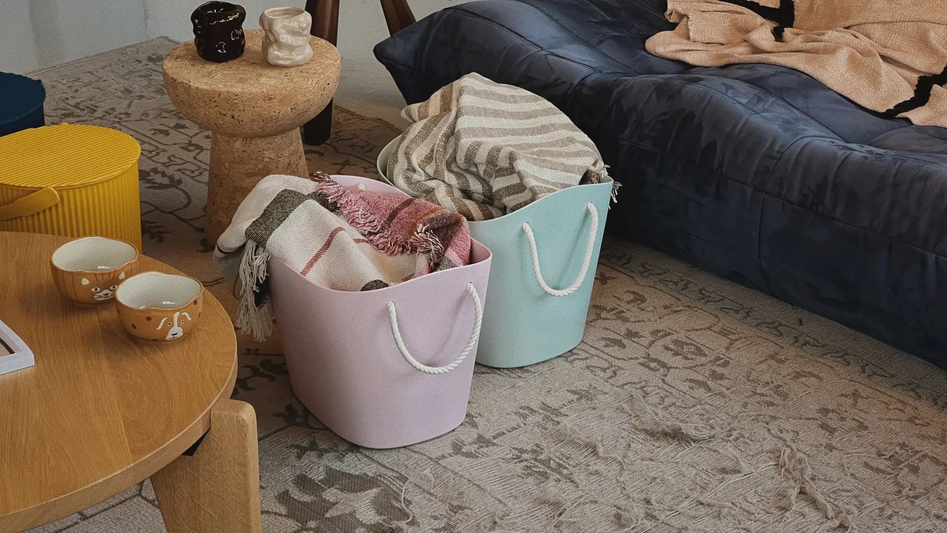 Hachiman Balcolore Storage Basket M Set Blue Pink 2