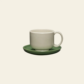 Hubsch Amare Cup With Saucer Sand Green 1