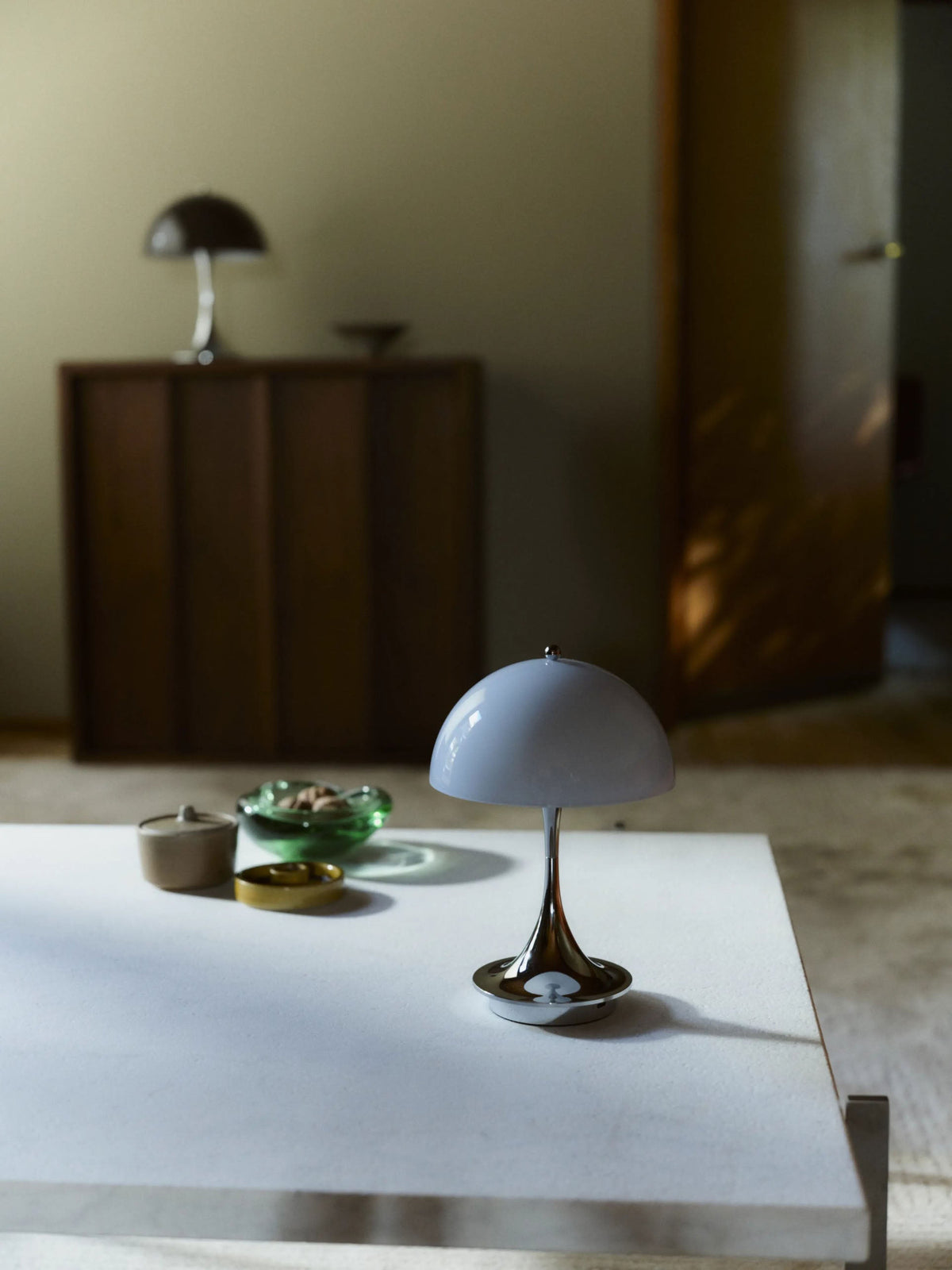 Louis Poulsen Panthella 160 Portable Table Lamp V3 Chrome Opal Blue Grey