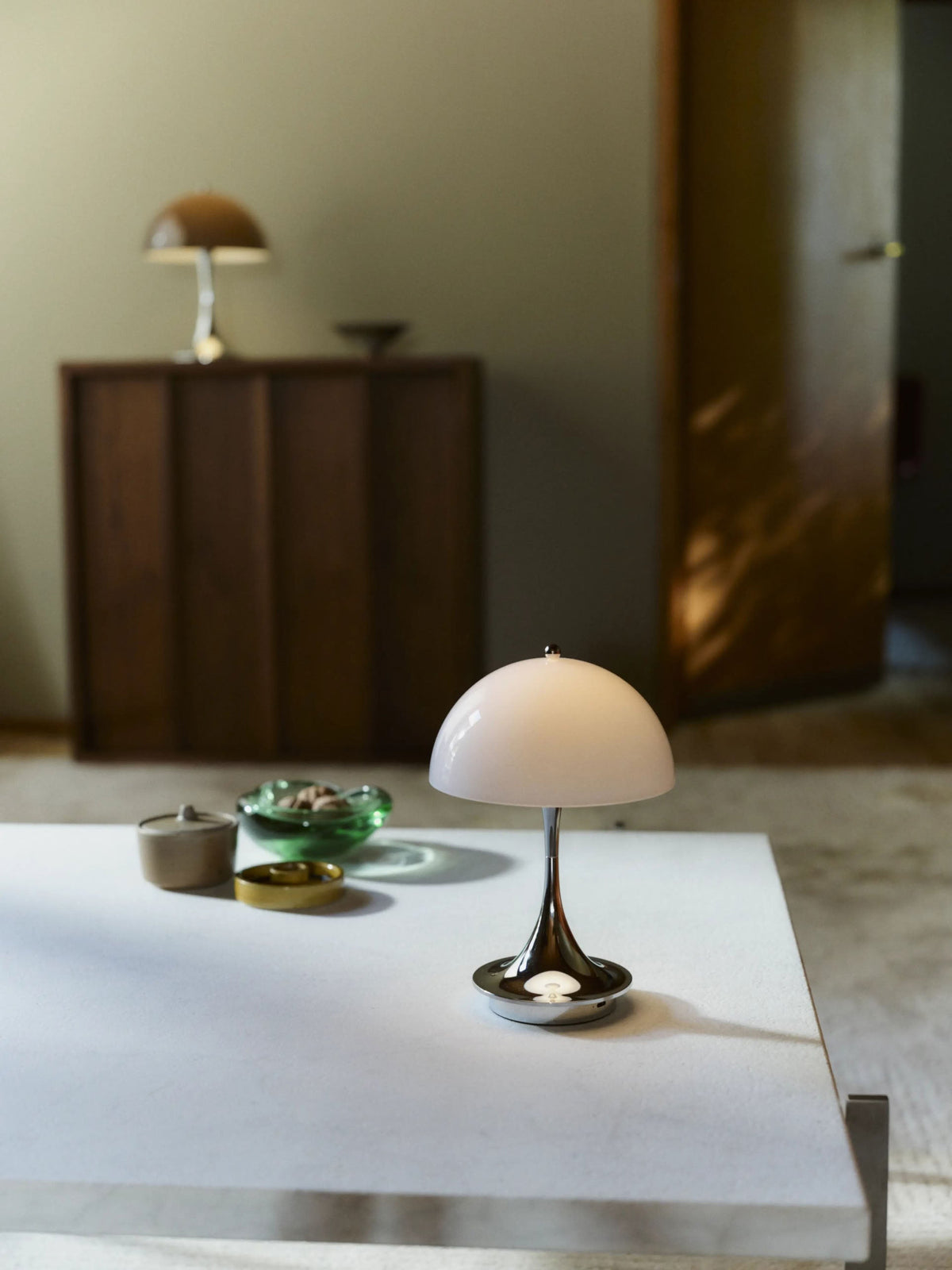 Louis Poulsen Panthella 160 Portable Table Lamp V3 Chrome Opal Blue Grey