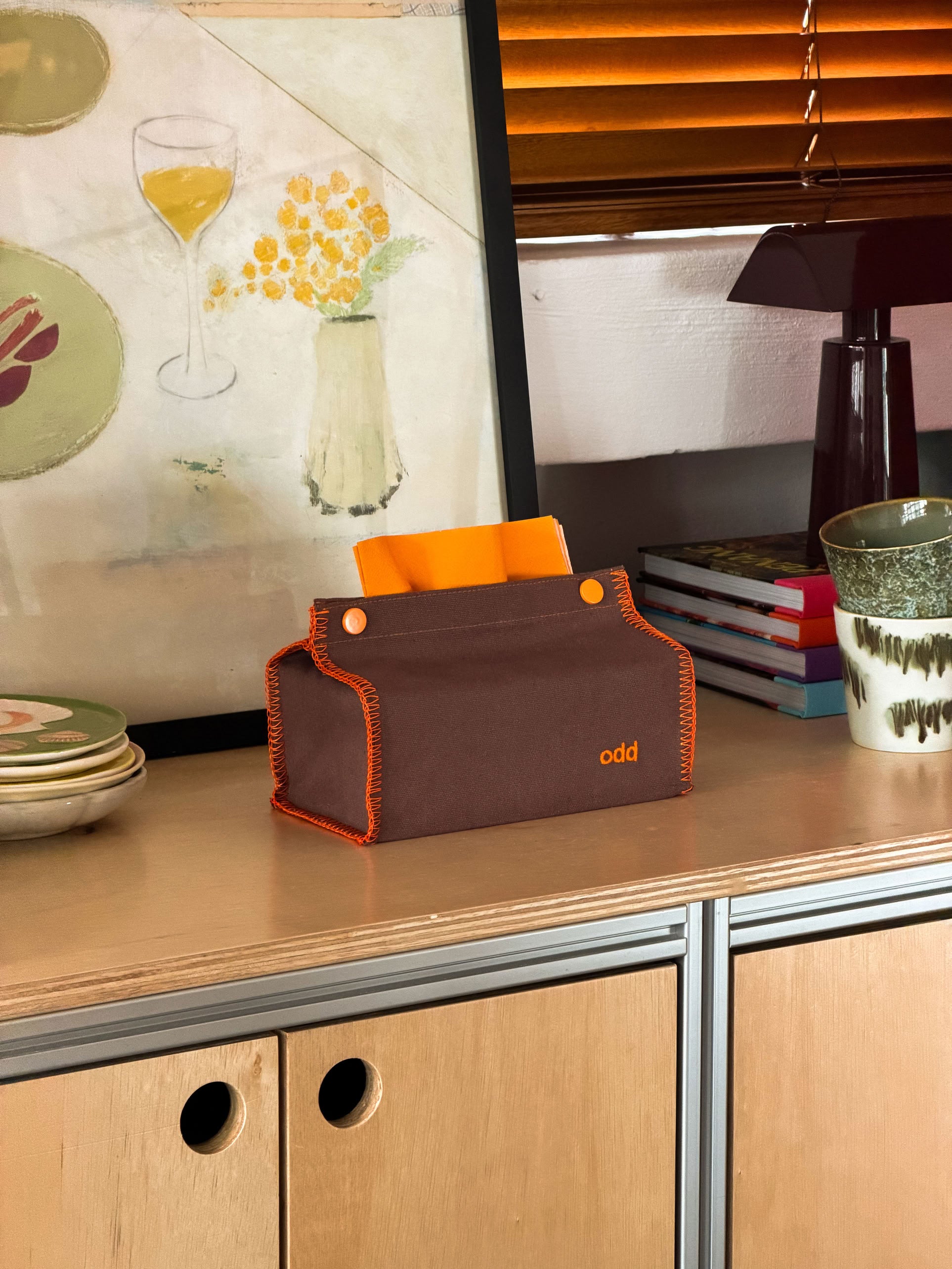 Ordinary Daily Design Tissue Case Brown/Orange Stitch
