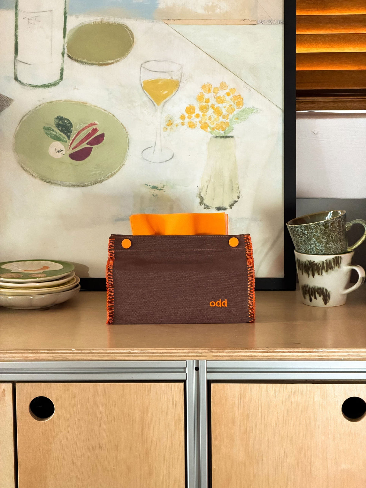 Ordinary Daily Design Tissue Case Brown/Orange Stitch