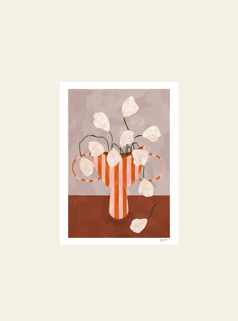 The Poster Club Frankie Penwill - White Flowers in Striped Vase (30x40) - Poster