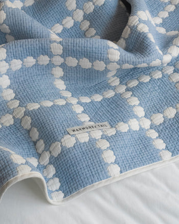 WARMGREY TAIL Blossom Check Cotton Modal Blanket Blue