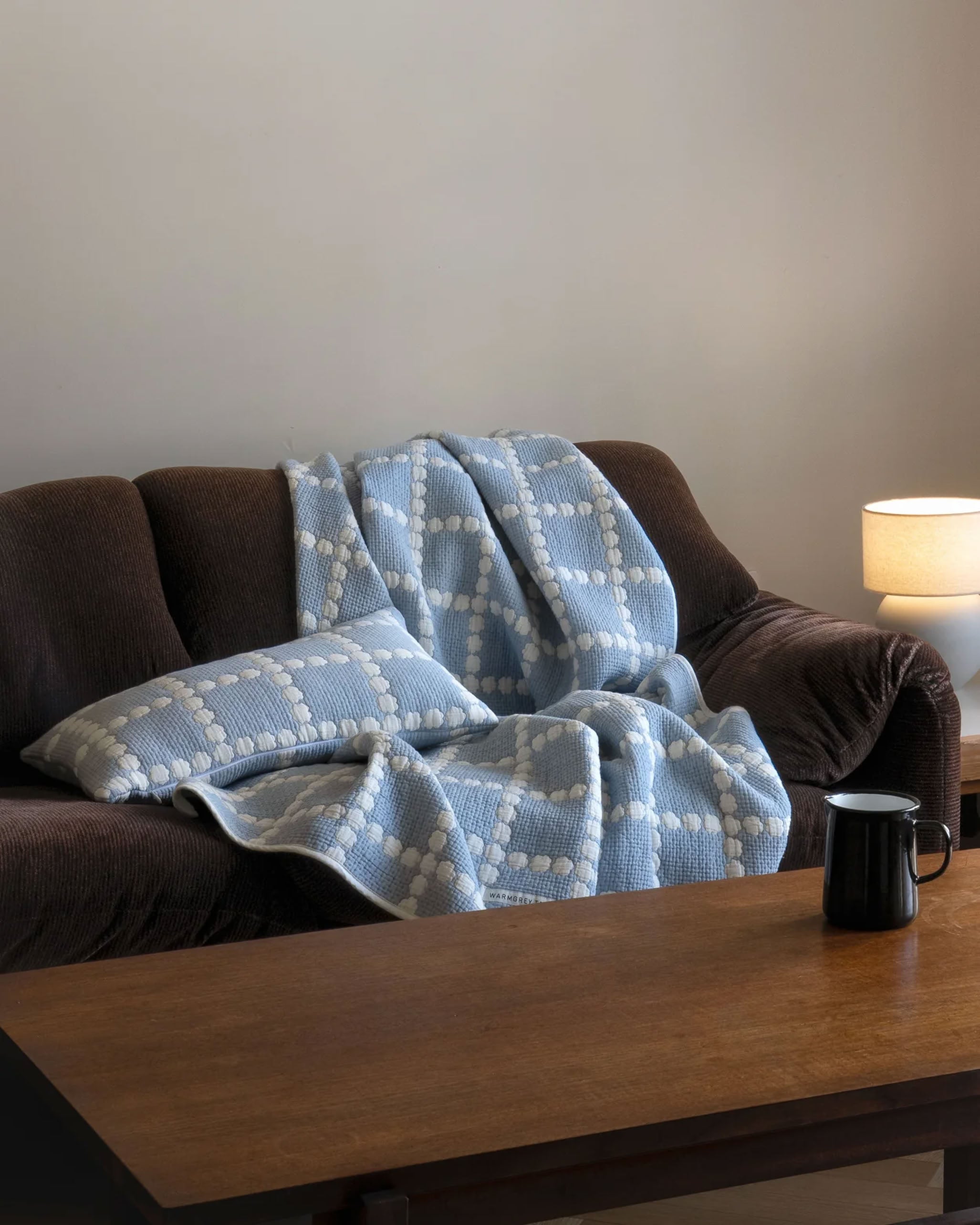 WARMGREY TAIL Blossom Check Cotton Modal Blanket