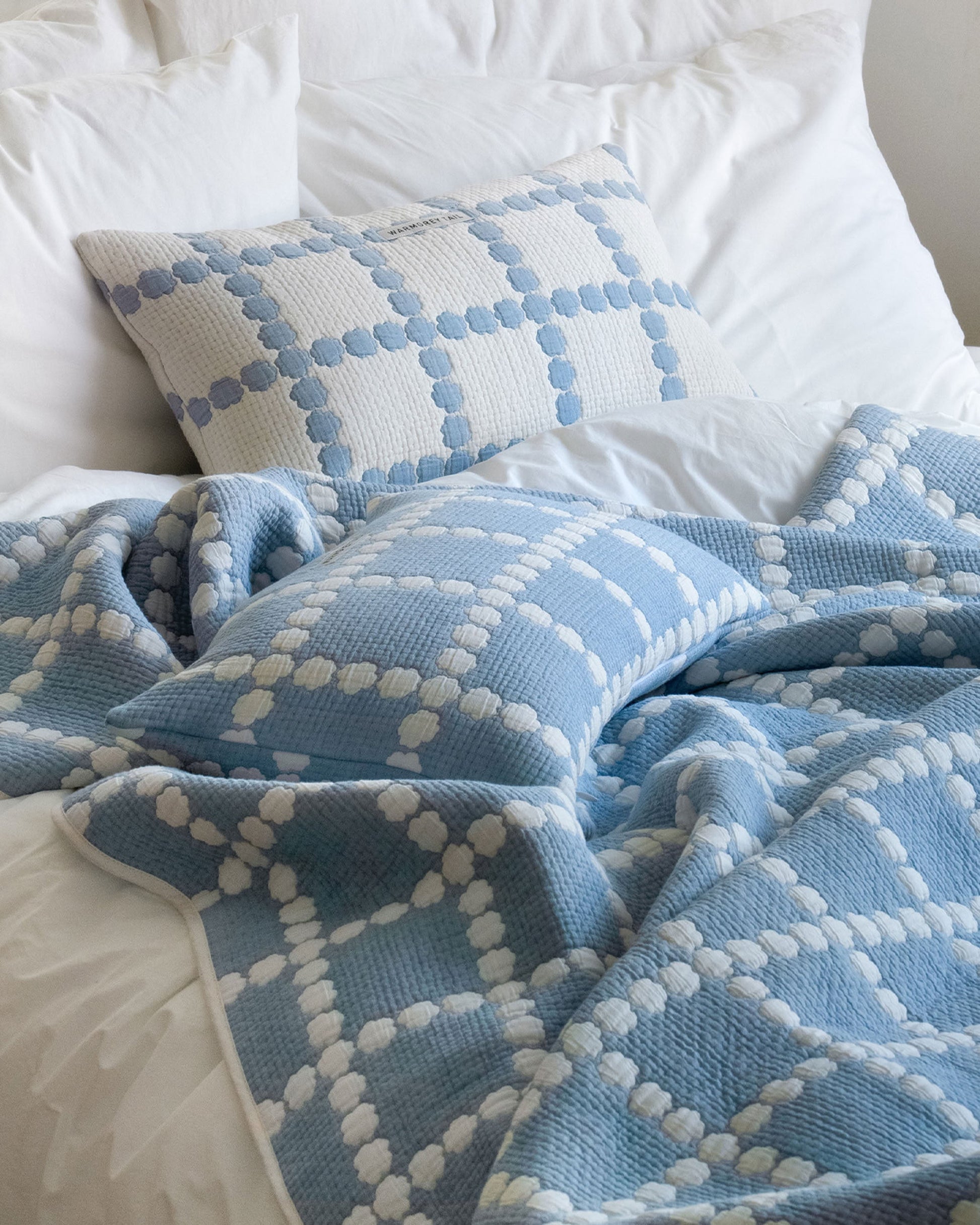 WARMGREY TAIL Blossom Check Cotton Modal Blanket Blue