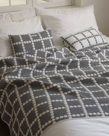 WARMGREY TAIL Blossom Check Cotton Modal Blanket Warmgrey