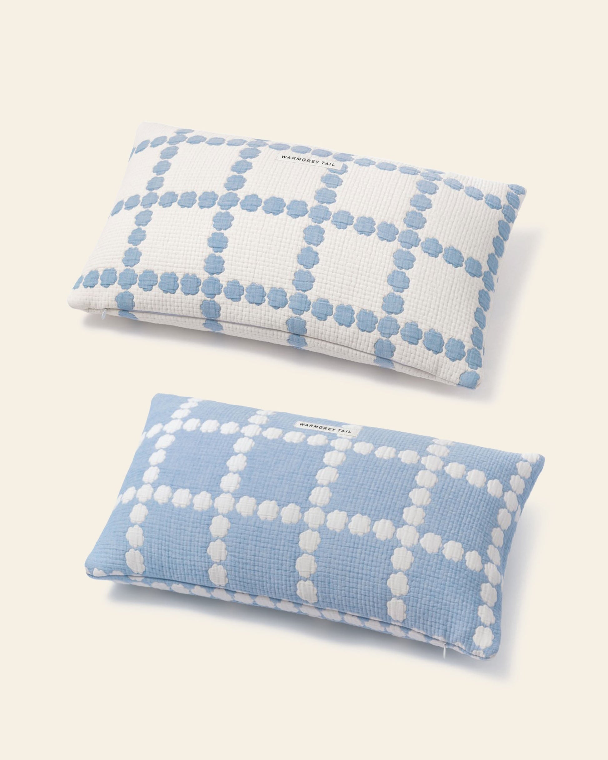 WARMGREY TAIL Blossom Check Cotton Modal Cushion & Pillow Case Blue Line