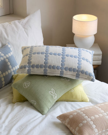 WARMGREY TAIL Blossom Check Cotton Modal Cushion & Pillow Case Blue Line