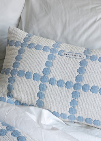 WARMGREY TAIL Blossom Check Cotton Modal Cushion & Pillow Case Blue Line