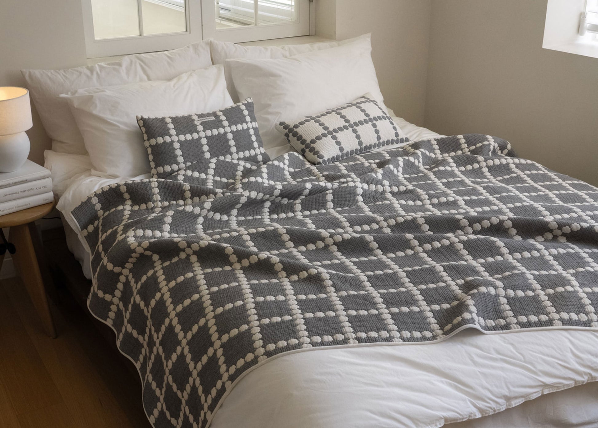 WARMGREY TAIL Blossom Check Cotton Modal Cushion & Pillow Case Warmgrey Base