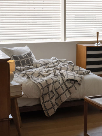 WARMGREY TAIL Blossom Check Cotton Modal Cushion & Pillow Case Warmgrey Base