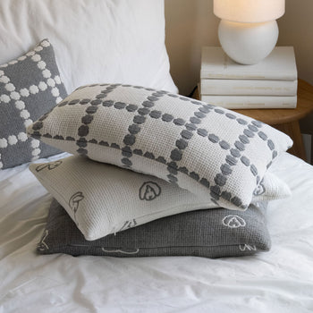 WARMGREY TAIL Blossom Check Cotton Modal Cushion & Pillow Case Warmgrey Line