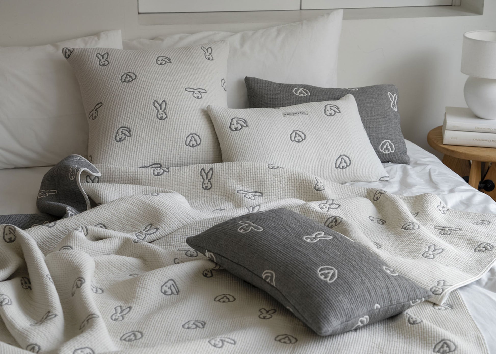 WARMGREY TAIL Bunny Bunny Cotton Modal Cushion & Pillow Case Warmgrey Line