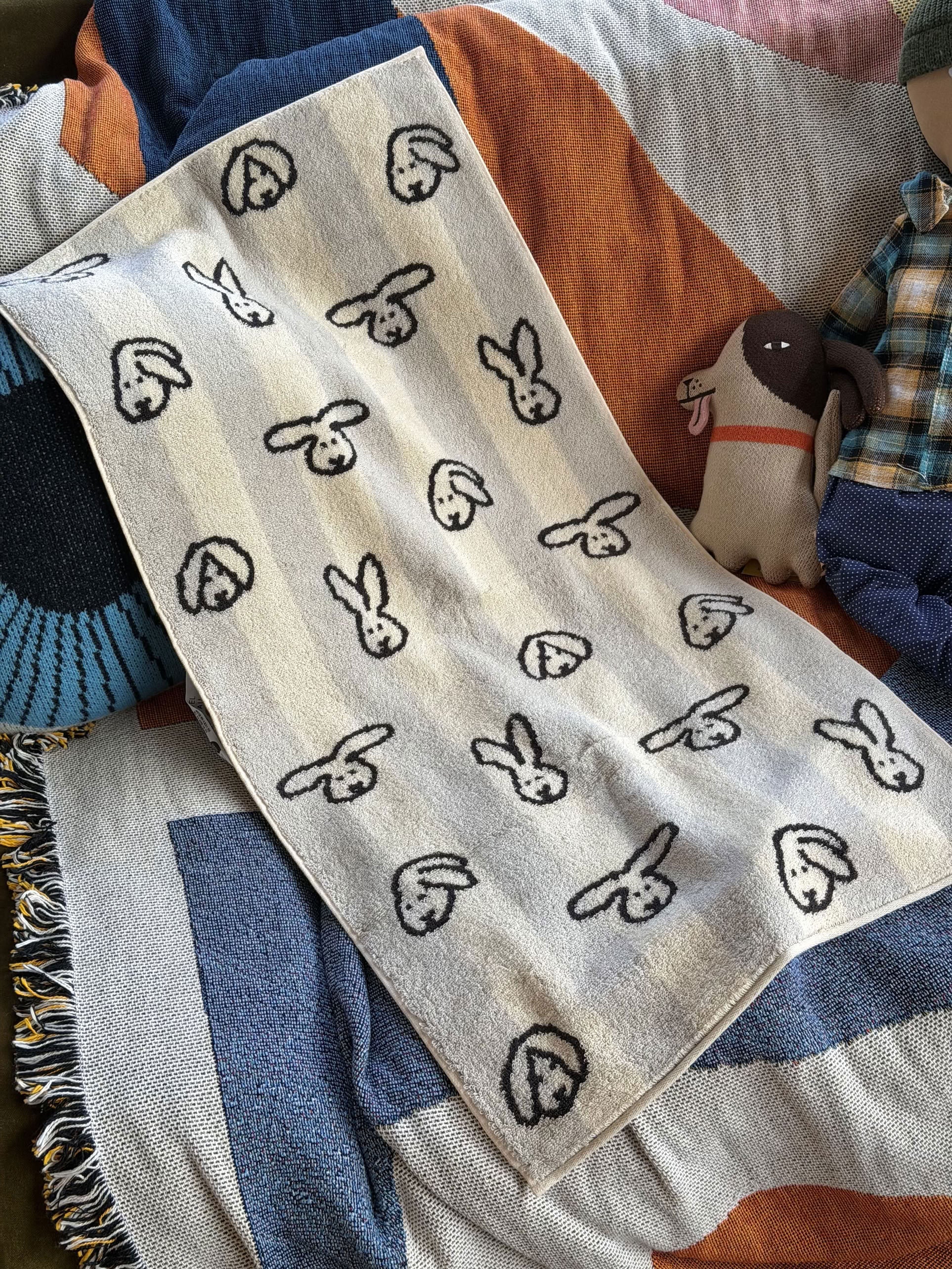 WARMGREY TAIL Bunny Bunny Face Towel Grey Stripe