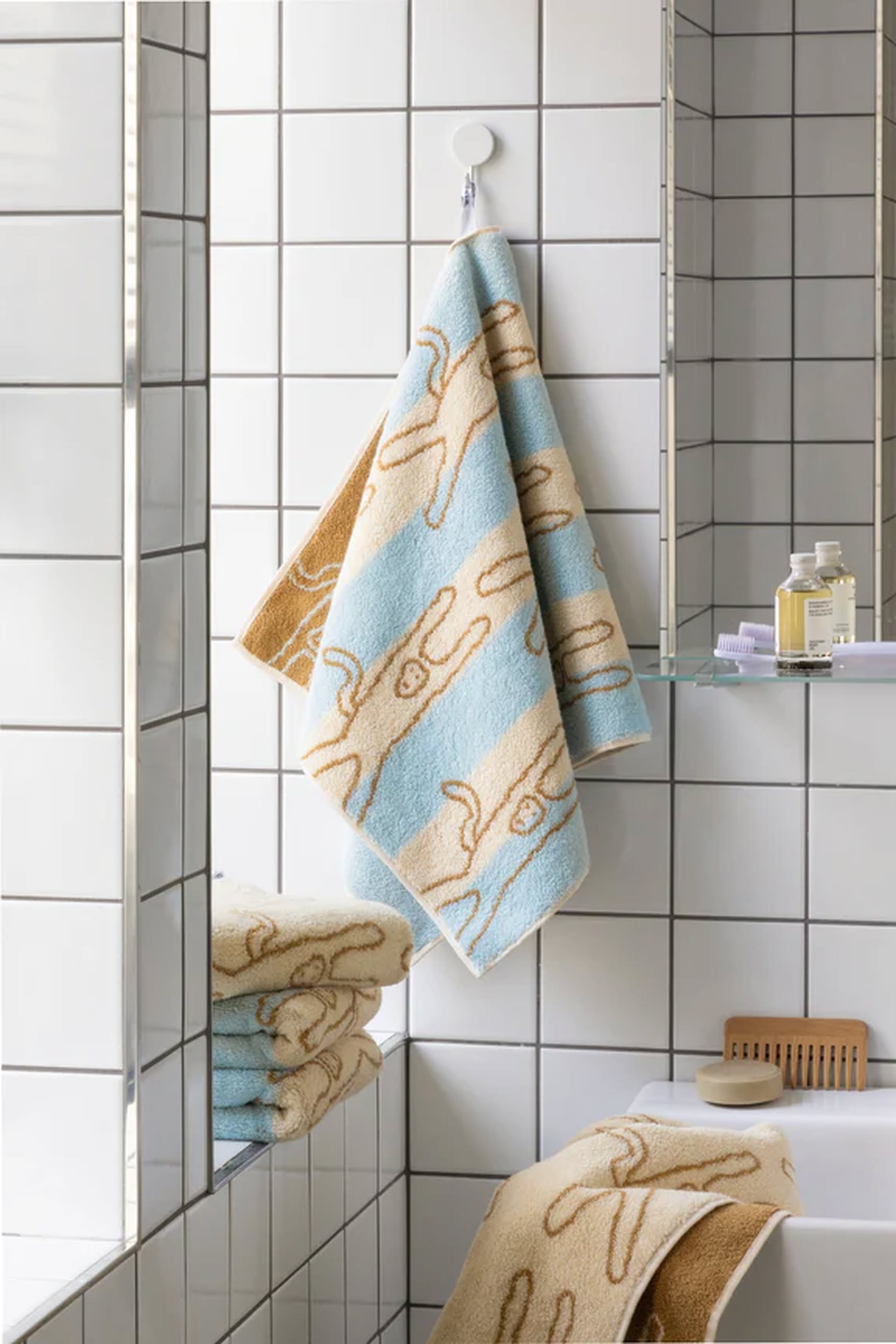 WARMGREY TAIL Monkey Face Towel Blue Stripe