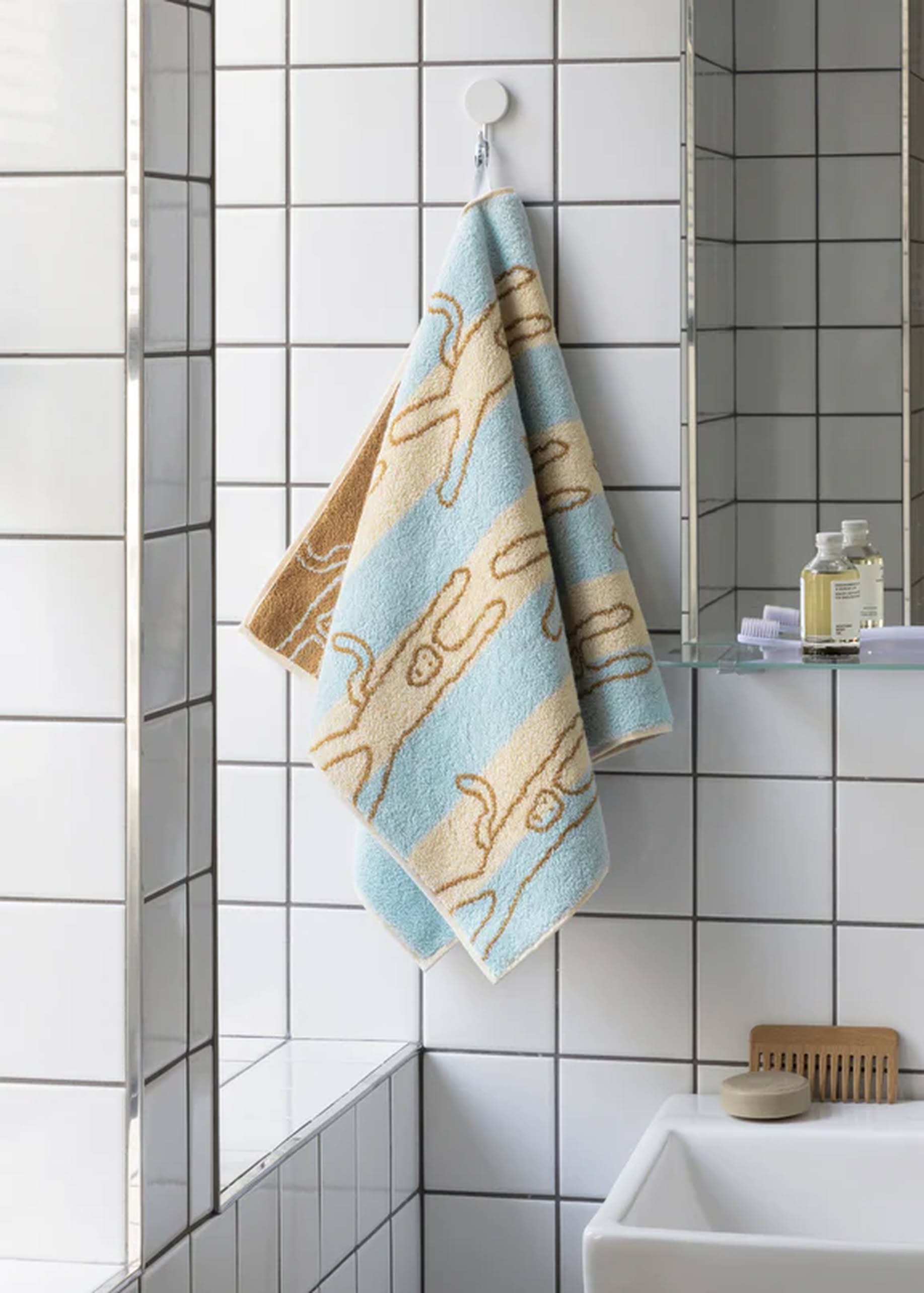 WARMGREY TAIL Monkey Face Towel Blue Stripe