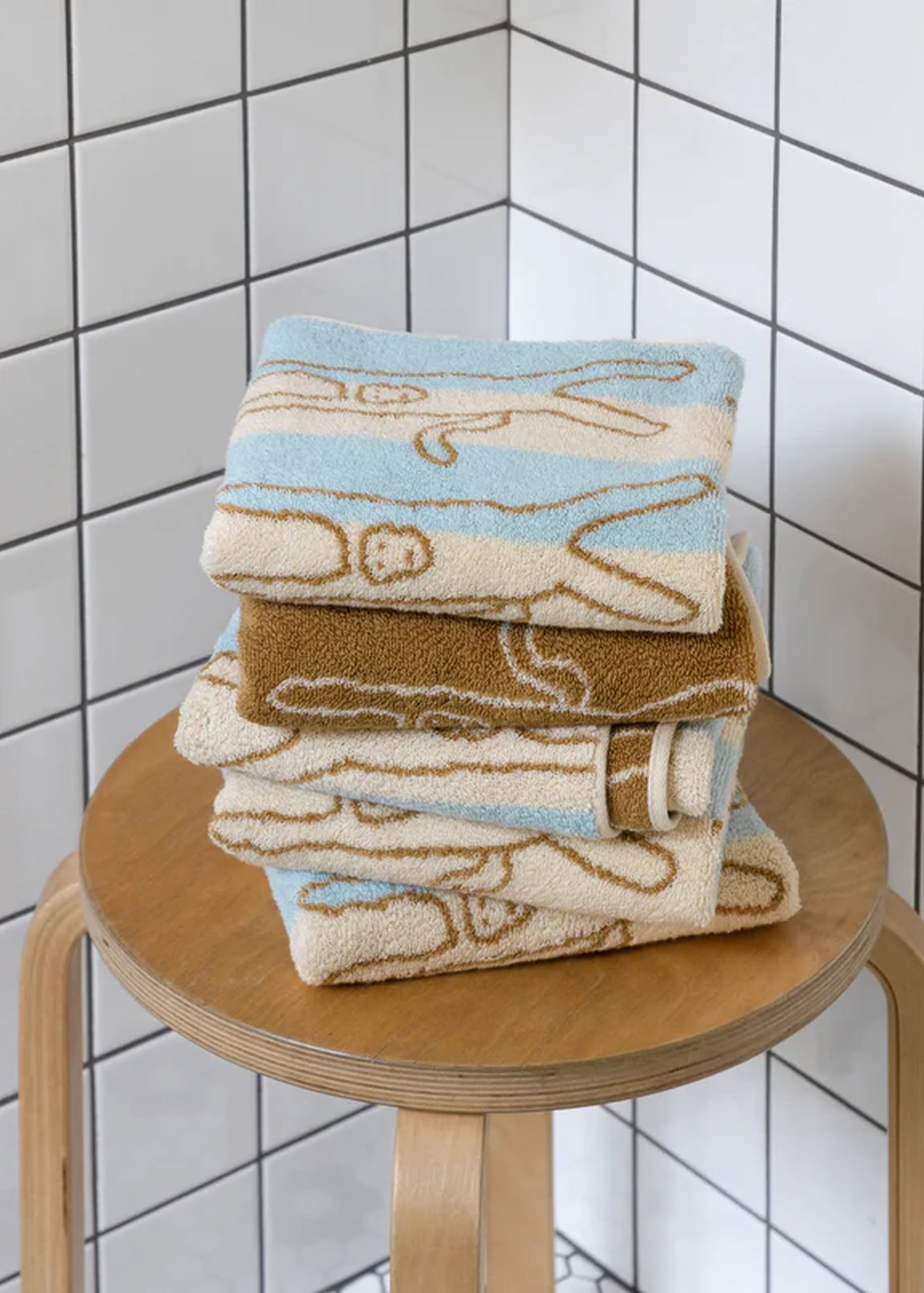 WARMGREY TAIL Monkey Face Towel Blue Stripe