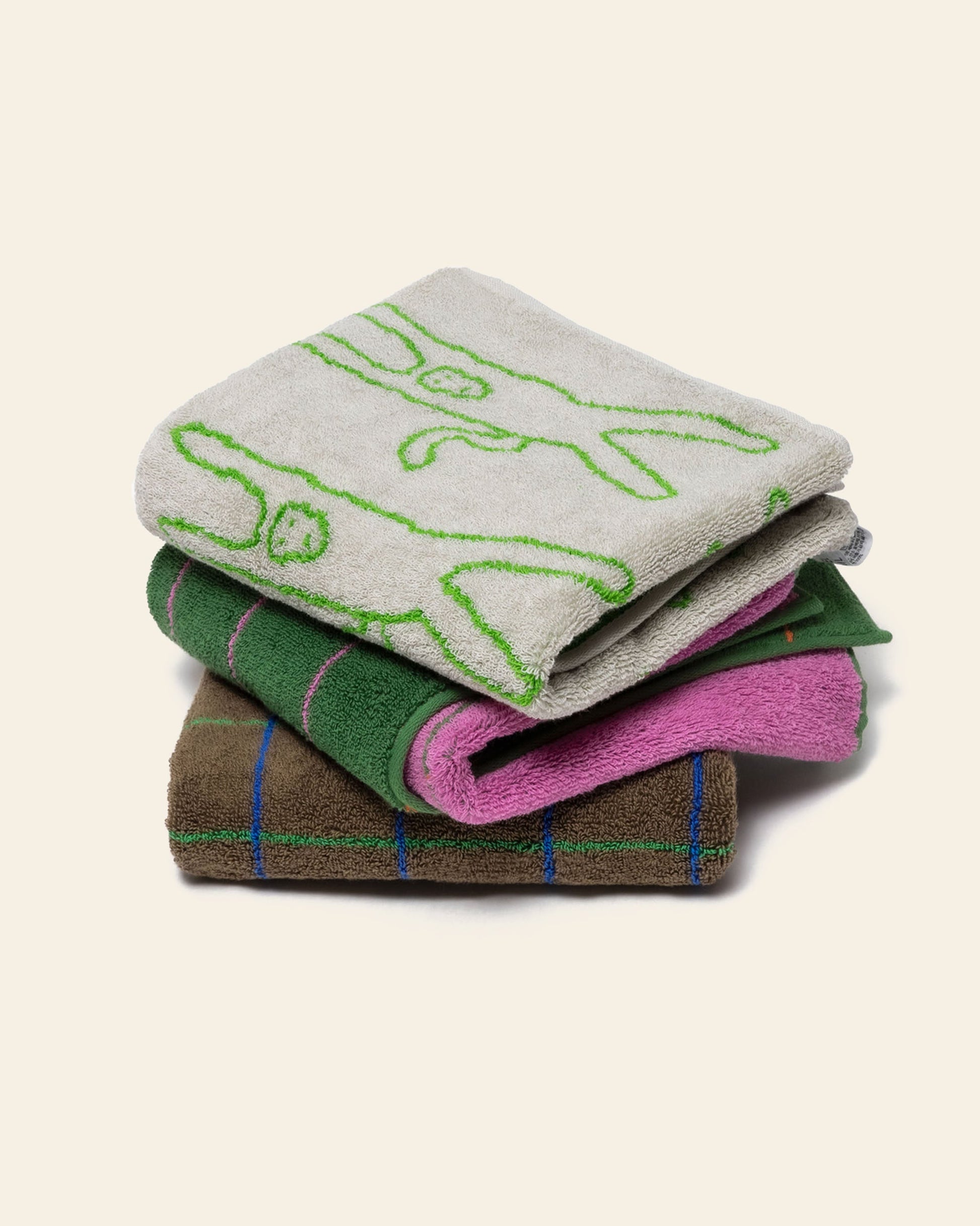 WARMGREY TAIL Tile Face Towel Deep Green
