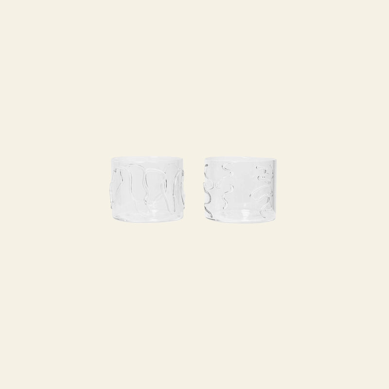 ferm LIVING Doodle 系列矮口玻璃杯，2 只装